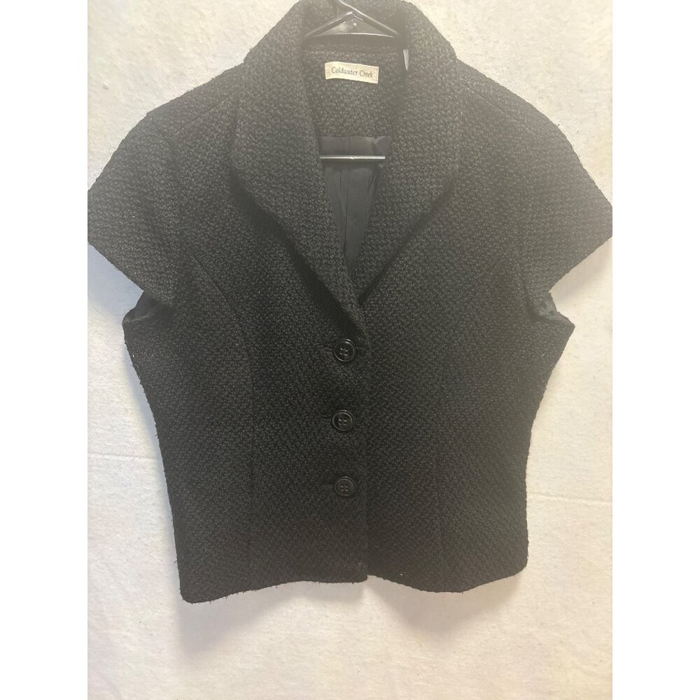 Coldwater Creek Womens Black Short-Sleeve Jacket Size 14 Wool Blend